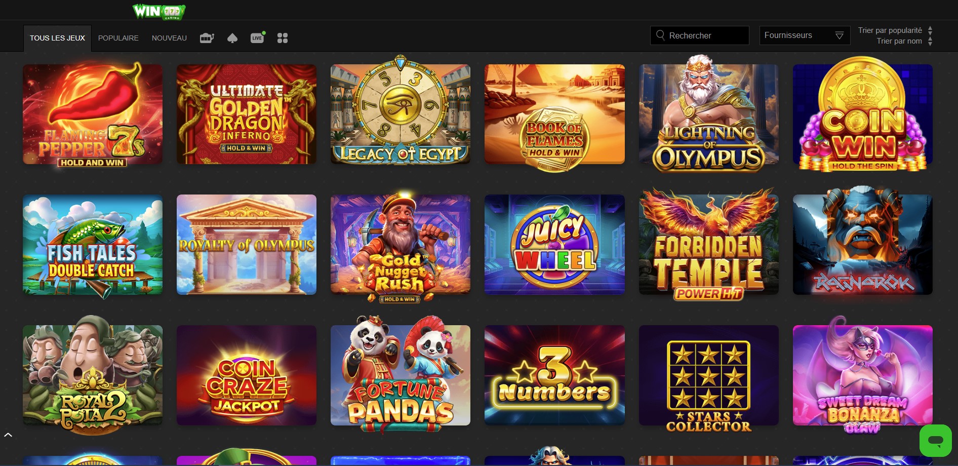 Catalogue de jeux de Winoui Casino.